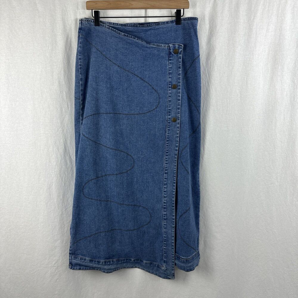 Vintage Venessa Snap Button Wrap Denim Western Maxi Skirt Womens Size L Cowgirl